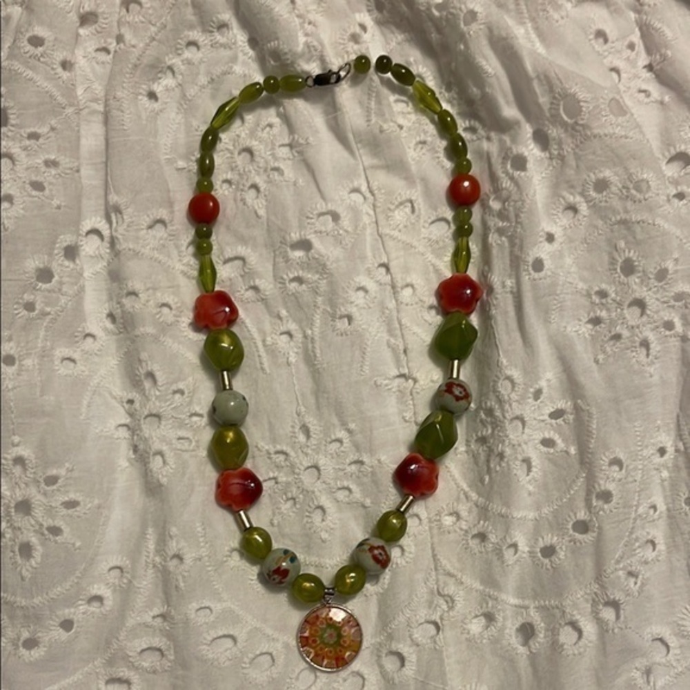 Elegant Green and Red Beaded Necklace